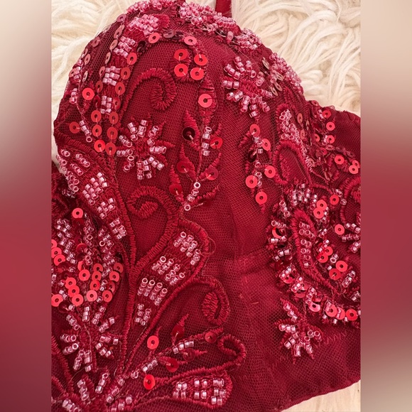 Windsor Red Beaded Sequin Corset Bustier Top  Size M - Picture 2 of 5